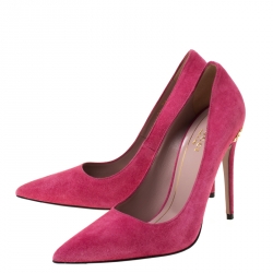 Pre Owned Gucci Pink Suede Elizabeth Horsebit Pointed Toe Pumps Size 36
