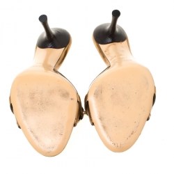 Pre Owned Gucci Gold Metallic Leather Bamboo Horsebit Open Toe Slides Size 36