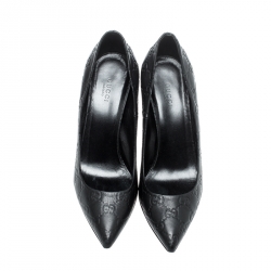 مملوكة مسبقًا حذاء كعب عالي غوتشي كريستين جلد الأسود كعب بامبو مقدمة مدببة مقاس 38.5