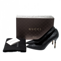 مملوكة مسبقًا حذاء كعب عالي غوتشي كريستين جلد الأسود كعب بامبو مقدمة مدببة مقاس 38.5