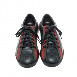 Gucci Black/Red GG Supreme Coated Canvas Classic Web and Script Low Top Sneakers Size 39