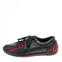Gucci Black/Red GG Supreme Coated Canvas Classic Web and Script Low Top Sneakers Size 39