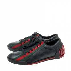 Gucci Black/Red GG Supreme Coated Canvas Classic Web and Script Low Top Sneakers Size 39