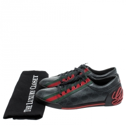 Gucci Black/Red GG Supreme Coated Canvas Classic Web and Script Low Top Sneakers Size 39