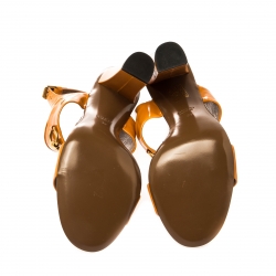 Pre Owned Gucci Caramel Patent Leather Alyssa Horsebit Ankle Strap Sandals Size 39