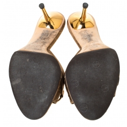 Pre Owned صندل سلايد غوتشي كانفاس  GG بني/ذهبي هورسبيت سلايد مقاس 36