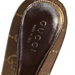 Pre Owned صندل سلايد غوتشي كانفاس  GG بني/ذهبي هورسبيت سلايد مقاس 36