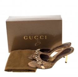 Pre Owned صندل سلايد غوتشي كانفاس  GG بني/ذهبي هورسبيت سلايد مقاس 36