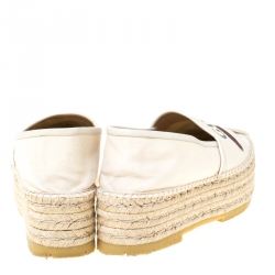 مملوكة مسبقًا Gucci Off White Canvas Logo Platform Espadrilles Size 38.5