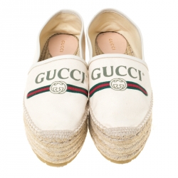 مملوكة مسبقًا Gucci Off White Canvas Logo Platform Espadrilles Size 38.5