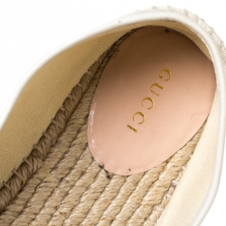 مملوكة مسبقًا Gucci Off White Canvas Logo Platform Espadrilles Size 38.5
