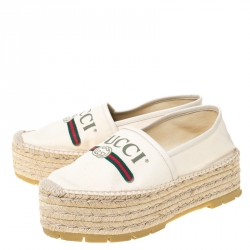 مملوكة مسبقًا Gucci Off White Canvas Logo Platform Espadrilles Size 38.5