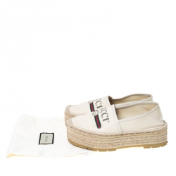 مملوكة مسبقًا Gucci Off White Canvas Logo Platform Espadrilles Size 38.5