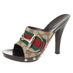 Pre Owned Gucci Monogram Icon Bit Web Detail High Heel Clogs Size 36