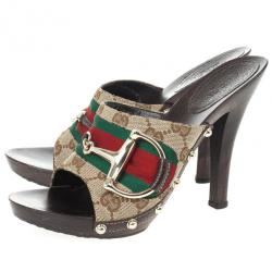 Pre Owned Gucci Monogram Icon Bit Web Detail High Heel Clogs Size 36