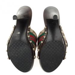 Pre Owned Gucci Monogram Icon Bit Web Detail High Heel Clogs Size 36