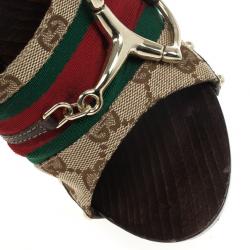 Pre Owned Gucci Monogram Icon Bit Web Detail High Heel Clogs Size 36