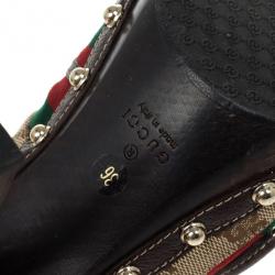 Pre Owned Gucci Monogram Icon Bit Web Detail High Heel Clogs Size 36