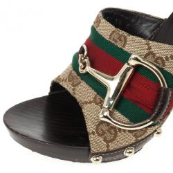 Pre Owned Gucci Monogram Icon Bit Web Detail High Heel Clogs Size 36
