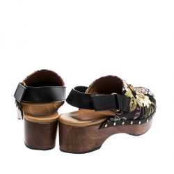Pre Owned Gucci Multicolor Floral Jacquard Horsebit Amstel Slingback Clogs Size 37.5