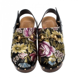 Pre Owned Gucci Multicolor Floral Jacquard Horsebit Amstel Slingback Clogs Size 37.5