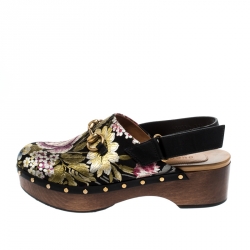 Pre Owned Gucci Multicolor Floral Jacquard Horsebit Amstel Slingback Clogs Size 37.5
