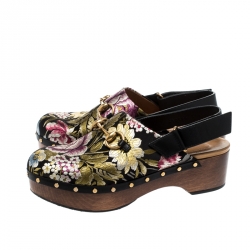 Pre Owned Gucci Multicolor Floral Jacquard Horsebit Amstel Slingback Clogs Size 37.5