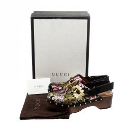 Pre Owned Gucci Multicolor Floral Jacquard Horsebit Amstel Slingback Clogs Size 37.5