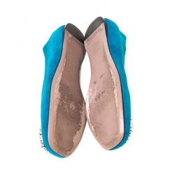 Pre Owned Gucci Blue Suede Crystal GG Ballet Flats Size 37.5