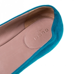 Pre Owned Gucci Blue Suede Crystal GG Ballet Flats Size 37.5