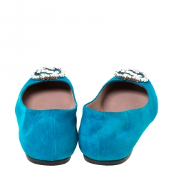 Pre Owned Gucci Blue Suede Crystal GG Ballet Flats Size 37.5