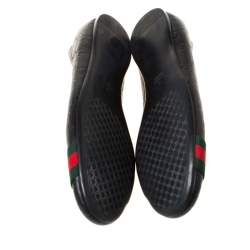 Pre Owned Gucci Black Guccissima Leather Web Stripe Ballet Flats Size 38
