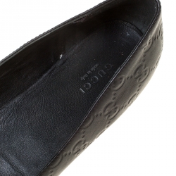 Pre Owned Gucci Black Guccissima Leather Web Stripe Ballet Flats Size 38