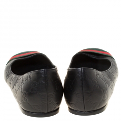 Pre Owned Gucci Black Guccissima Leather Web Stripe Ballet Flats Size 38