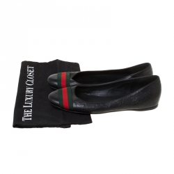 Pre Owned Gucci Black Guccissima Leather Web Stripe Ballet Flats Size 38