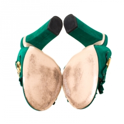 مملوكة مسبقًا Gucci Green Suede GG Marmont Fringe Mules Size 37.5