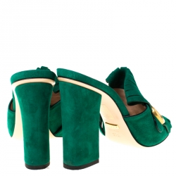 مملوكة مسبقًا Gucci Green Suede GG Marmont Fringe Mules Size 37.5