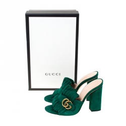 مملوكة مسبقًا Gucci Green Suede GG Marmont Fringe Mules Size 37.5
