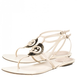 Pre Owned Gucci Beige Leather GG Logo Multi Strap Sandals Size 37