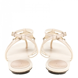 Pre Owned Gucci Beige Leather GG Logo Multi Strap Sandals Size 37