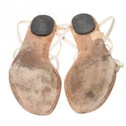 Pre Owned Gucci Beige Leather GG Logo Multi Strap Sandals Size 37