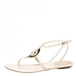 Pre Owned Gucci Beige Leather GG Logo Multi Strap Sandals Size 37