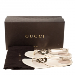 Pre Owned Gucci Beige Leather GG Logo Multi Strap Sandals Size 37