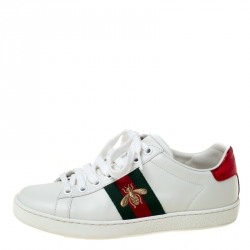 Gucci White Leather Ace Embroidered Bee Low Top Sneakers Size 34