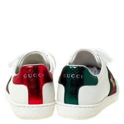 Gucci White Leather Ace Embroidered Bee Low Top Sneakers Size 34