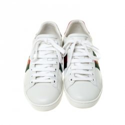 Gucci White Leather Ace Embroidered Bee Low Top Sneakers Size 34