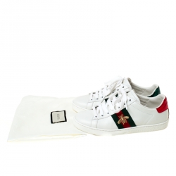 Gucci White Leather Ace Embroidered Bee Low Top Sneakers Size 34