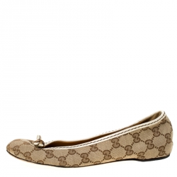 Pre Owned Gucci Beige GG Canvas Bamboo Tassel Ballet Flats Size 37
