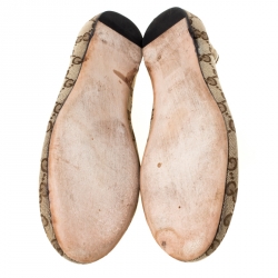 Pre Owned Gucci Beige GG Canvas Bamboo Tassel Ballet Flats Size 37