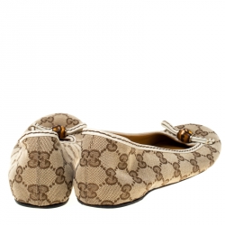Pre Owned Gucci Beige GG Canvas Bamboo Tassel Ballet Flats Size 37